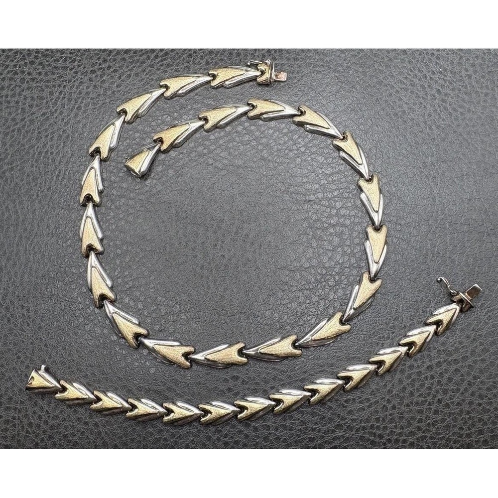 VTG Italy "M" Designer Modernist Sterling Silver Vermeil Necklace Bracelet Set